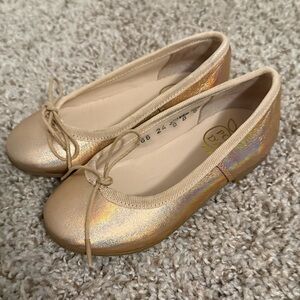 Pom D'Api Girls Shimmering Rose Gold Genuine Leather Ballets EU24 Gently Used